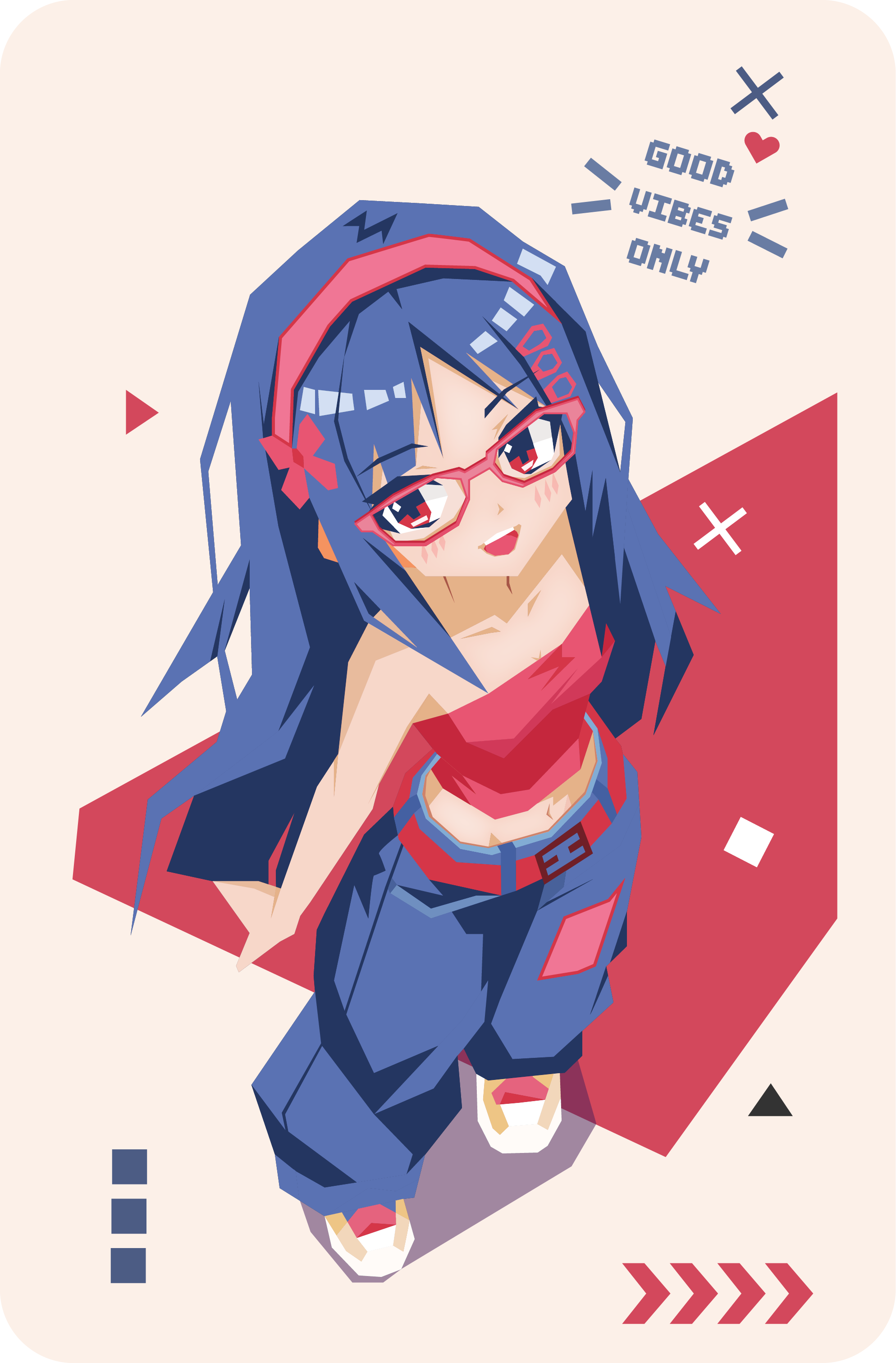 Neoruki-style character illustration, phone-selfie pose