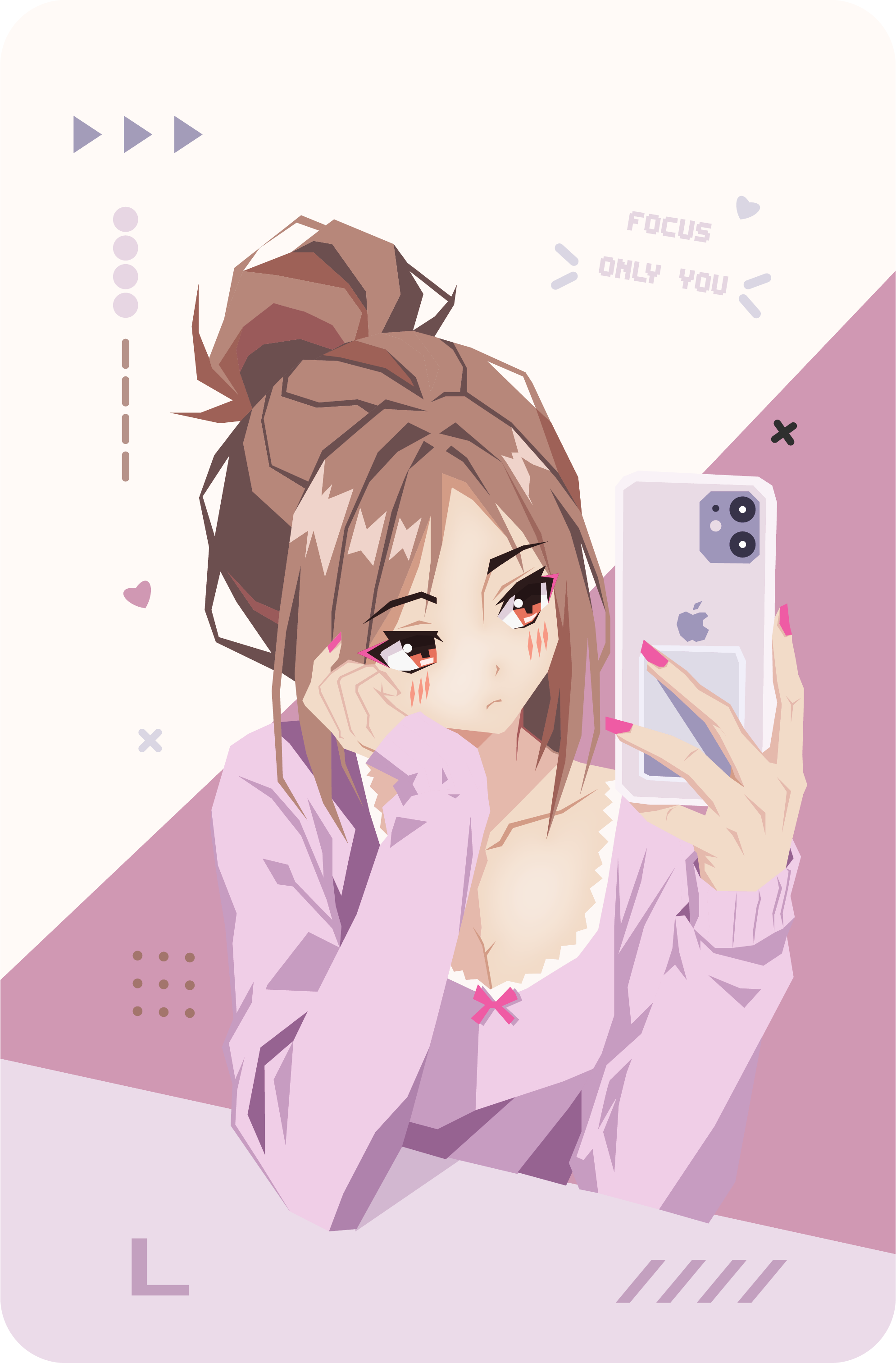 Neoruki-style character illustration, "Good Vibes Only" — the same piece shown becoming a physical Sticker Card above